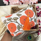 Vriksham Cotton Pouch, Purse for Women with Zipper-Floral Print-White-G19040